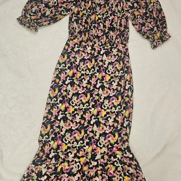 Saloni Multi-Colour Grace Dress Off-Shoulder Midi Dress Size 2 - Picture 12 of 14